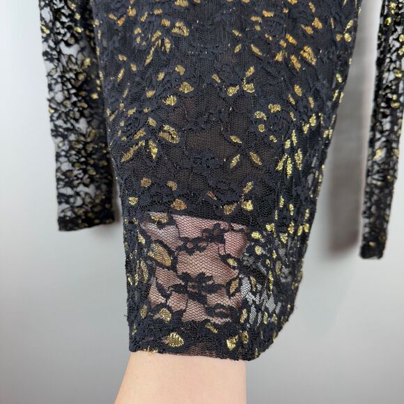 Hazel Top Women Medium Black Gold Floral Lace Mesh Whimsigoth Fairy Grunge Y2K - Picture 7 of 9